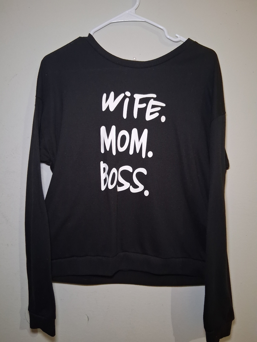 SHEIN Black Long-Sleeve Graphic Pullover - White Text